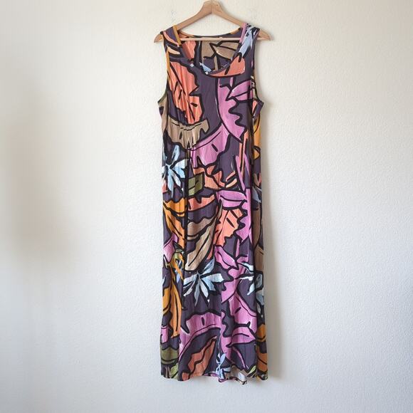 Soft Surroundings Women's Joylyn Cinched Waist Palm Leaf Print Maxi Dress Large - Picture 4 of 8